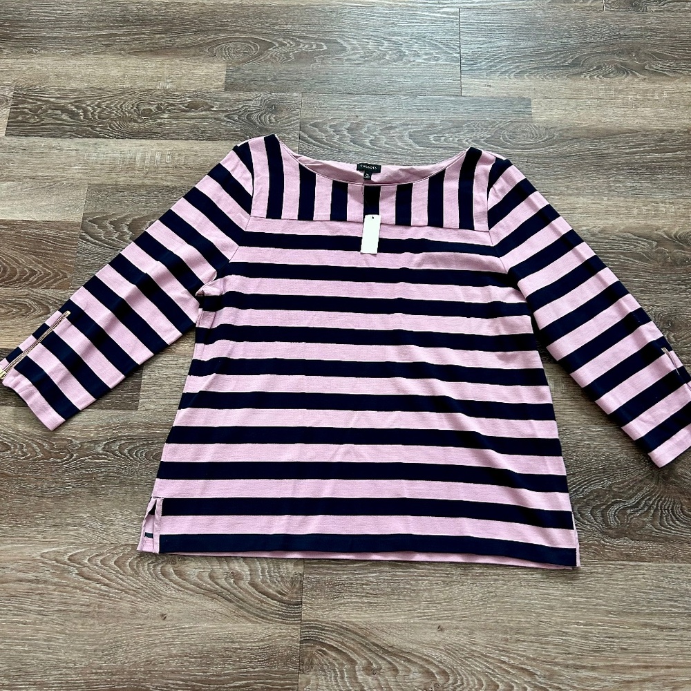 Talbots Pink and Navy Striped Boatneck Top